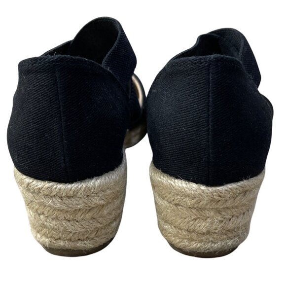 LifeStride Keaton Canvas Slip On Wedge Heels Size 8 Espadrille Black Cross Strap - Picture 5 of 10
